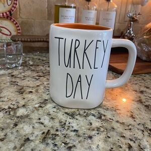 Rae Dunn Turkey Day Mug - White with Orange Interior NEW